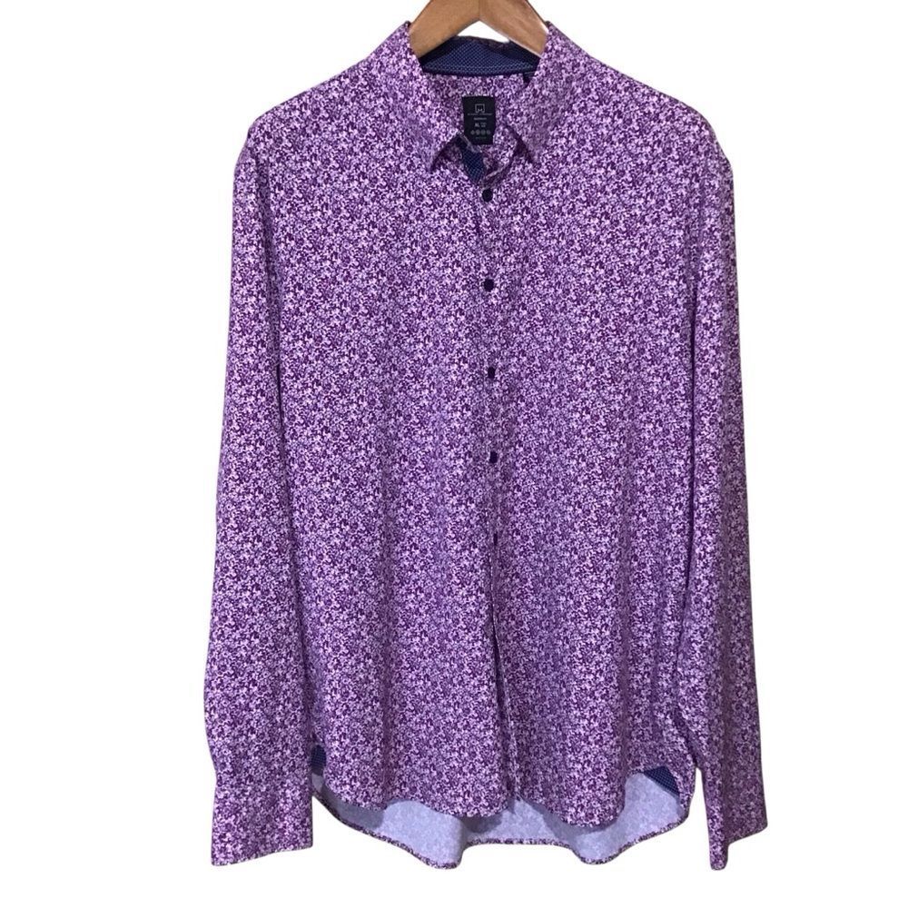 Michael Strahan Modern Fit Small Floral‎ Print Button Up Shirt XL 18-18.5